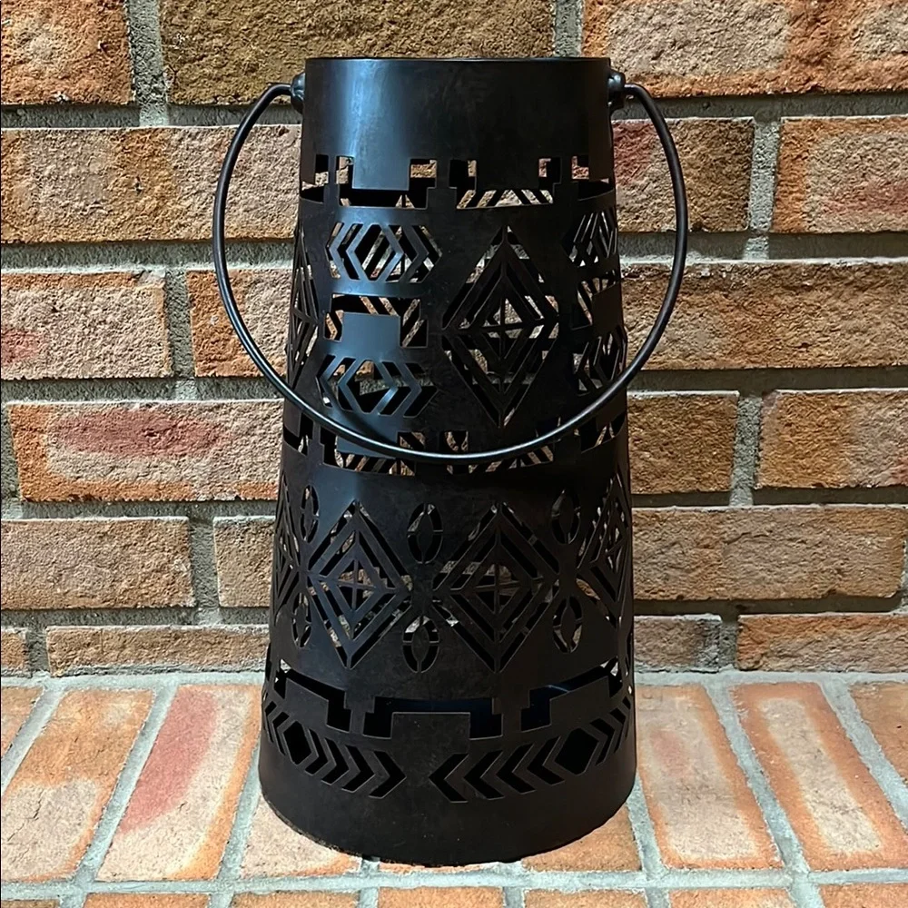 🆕 Ruff Hewn TALL Bronze Cutout Iron Lantern Candle Holder Rustic Indoor/Outdoor
